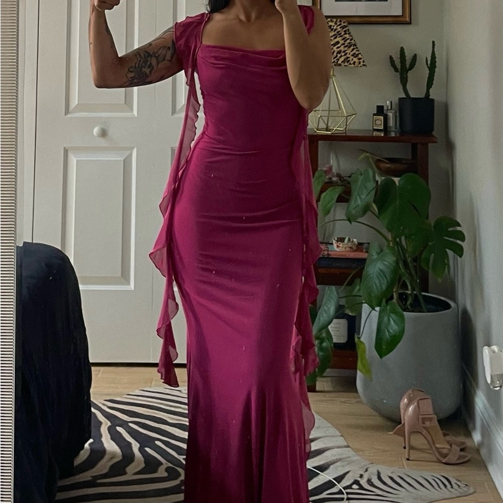 Cider Mesh Ruffle Hem Maxi Dress
